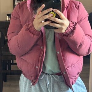 Red Quilted Jacket with Snap Button